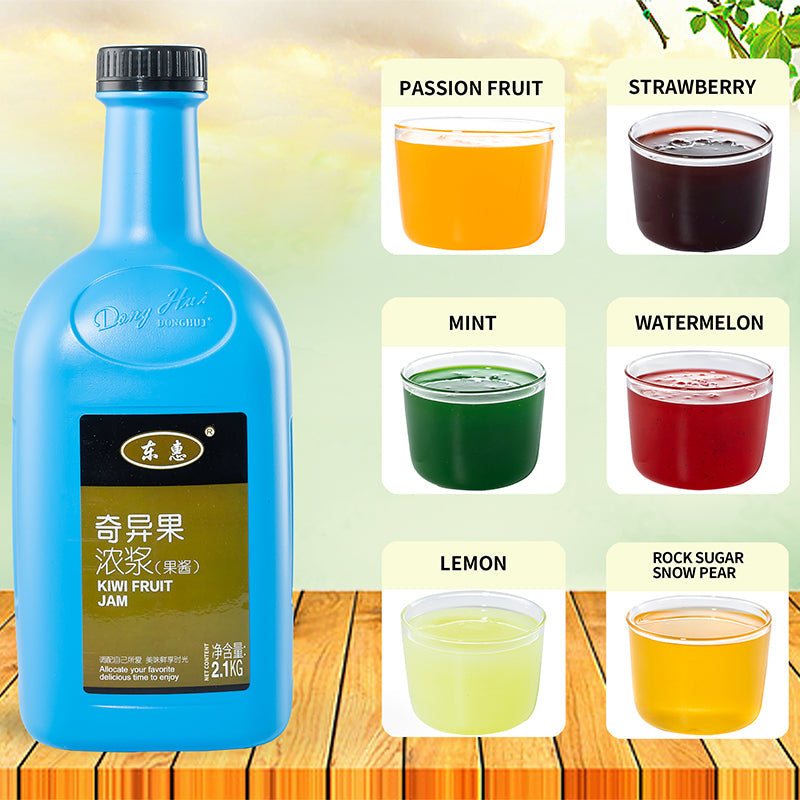 Donghui kiwifruit jam wholesale grape jam, passion fruit jam, mango jam, ice powder, commercial baking pastry ingredients/Hot Selling High Quality Kiwi Juice Ice Drink 2.1kg Fruit Tea Bubble tea Special Household Pack Drink