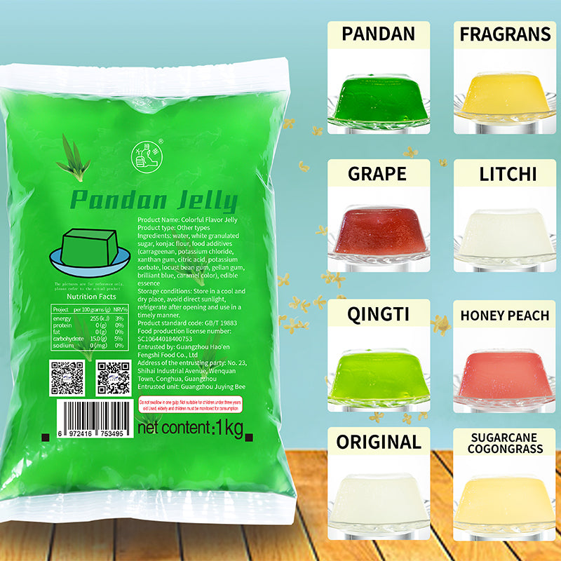 1KG hot-selling good-tasting and pandan jelly can be directly consumed, milk tea, beverage stores, commercial wholesale/Pure jelly 1KG colorful jelly syrup dessert special ingredients for household and commercial use