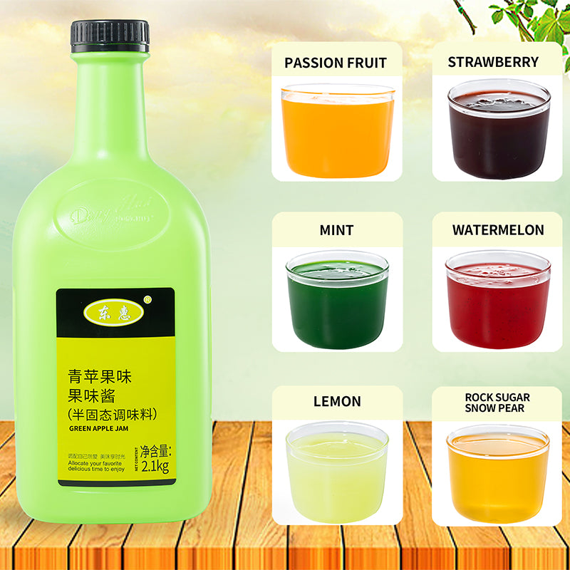 Hot selling green apple drinks 2.1KG concentrated drink smoothies milk tea raw materials commercial drinks stall wholesale/Donghui green apple juice concentrated drink ice drink preparation multiple fruit tea bubble tea  stall special household use